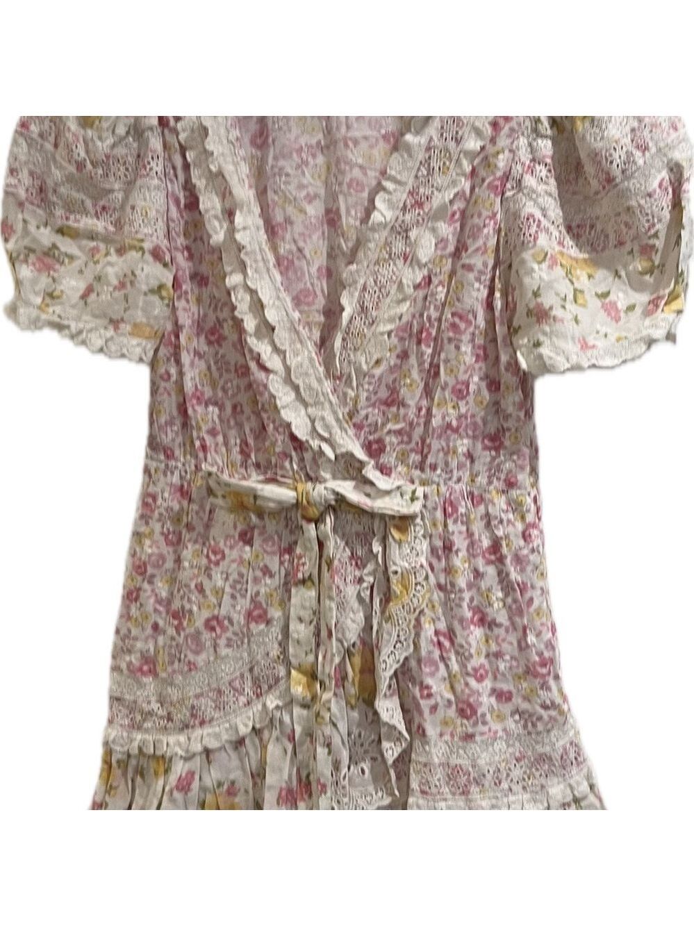 LoveShackFancy Belen Floral Eyelet Mini Dress | Size 8 Pink Yellow Floral - Picture 3 of 9